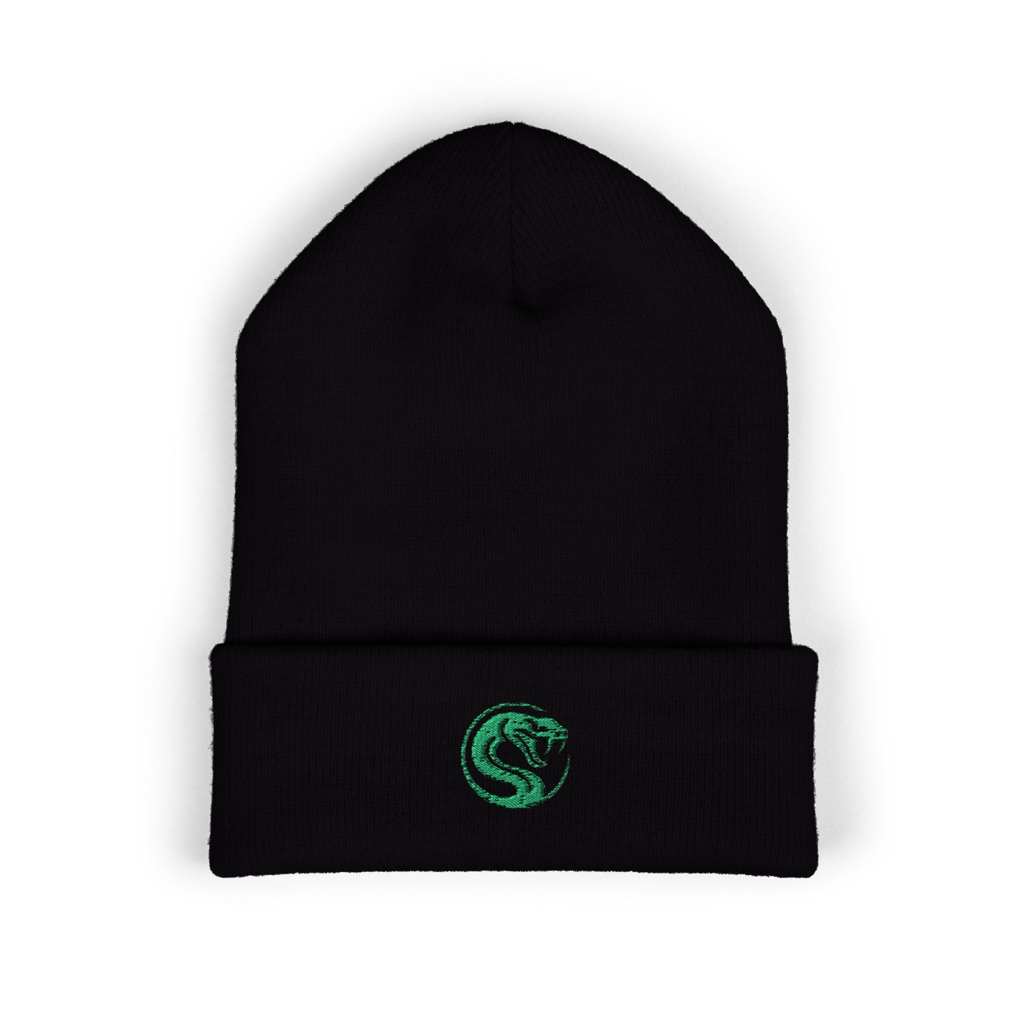 Gestickte Green Snake Logo Beanie – Warme Cuffed Wintermütze in Streetwear-Style